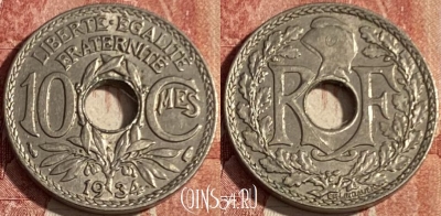 Франция 10 сантимов 1934 года, KM# 866a, 416p-076 ♛