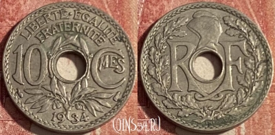 Франция 10 сантимов 1934 года, KM# 866a, 417p-052 ♛