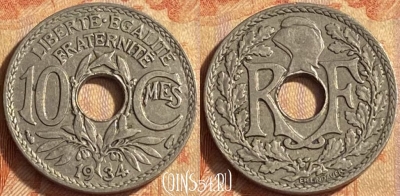Франция 10 сантимов 1934 года, KM# 866a, 450o-004