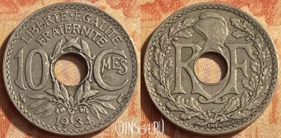 Франция 10 сантимов 1934 года, KM# 866a, 451o-034
