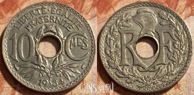 Франция 10 сантимов 1934 года, KM# 866a, 493р-069 ♛