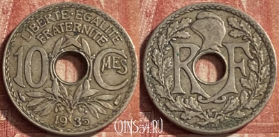 Франция 10 сантимов 1935 года, KM# 866a, 087p-005