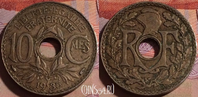 Франция 10 сантимов 1935 года, KM# 866a, 138b-080