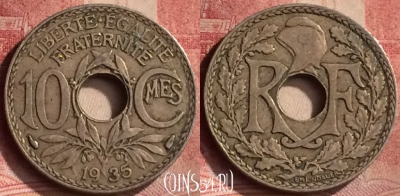 Франция 10 сантимов 1935 года, KM# 866a, 144m-004
