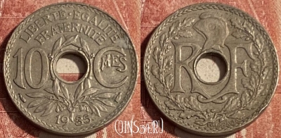 Франция 10 сантимов 1935 года, KM# 866a, 150q-116 ♛