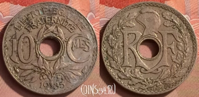 Франция 10 сантимов 1935 года, KM# 866a, 154m-134