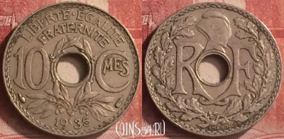 Франция 10 сантимов 1935 года, KM# 866a, 184m-136