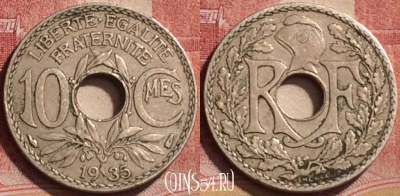 Франция 10 сантимов 1935 года, KM# 866a, 185l-017