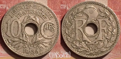 Франция 10 сантимов 1935 года, KM# 866a, 185l-087