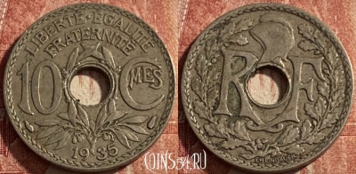 Франция 10 сантимов 1935 года, KM# 866a, 209q-110 ♛