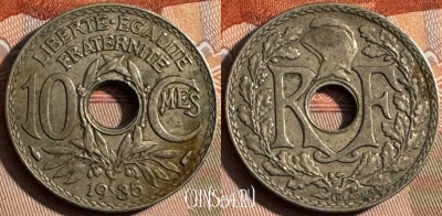 Франция 10 сантимов 1935 года, KM# 866a, 233s-038