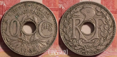 Франция 10 сантимов 1935 года, KM# 866a, 255-140