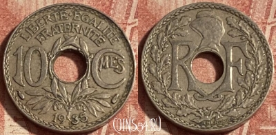 Франция 10 сантимов 1935 года, KM# 866a, 272p-078