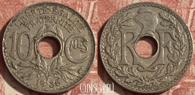Франция 10 сантимов 1935 года, KM# 866a, 281p-046 ♛