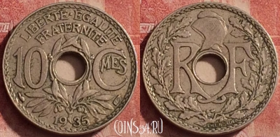 Франция 10 сантимов 1935 года, KM# 866a, 312k-029
