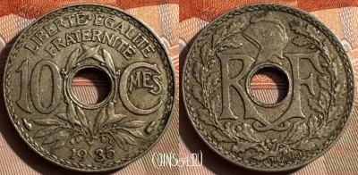 Франция 10 сантимов 1935 года, KM# 866a, 327s-040