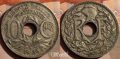 Франция 10 сантимов 1935 года, KM# 866a, 332s-065