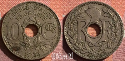 Франция 10 сантимов 1935 года, KM# 866a, 343-117