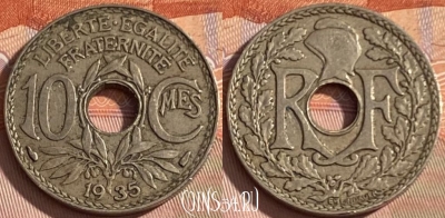 Франция 10 сантимов 1935 года, KM# 866a, 345p-010 ♛