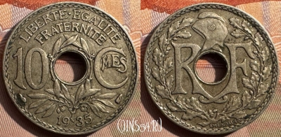 Франция 10 сантимов 1935 года, KM# 866a, 345s-112