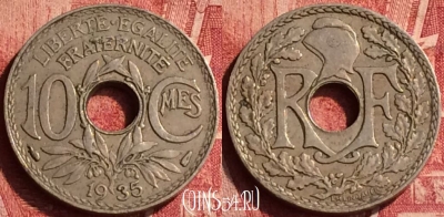 Франция 10 сантимов 1935 года, KM# 866a, 349o-060