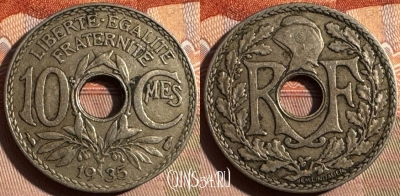 Франция 10 сантимов 1935 года, KM# 866a, 352s-142