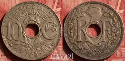 Франция 10 сантимов 1935 года, KM# 866a, 353o-133