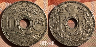 Франция 10 сантимов 1935 года, KM# 866a, 356s-001