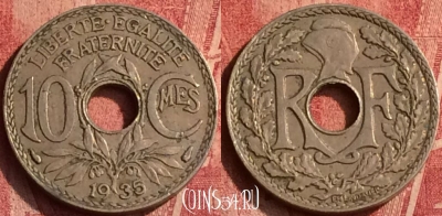 Франция 10 сантимов 1935 года, KM# 866a, 365o-118