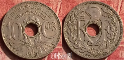 Франция 10 сантимов 1935 года, KM# 866a, 369o-018
