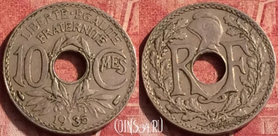 Франция 10 сантимов 1935 года, KM# 866a, 372o-055