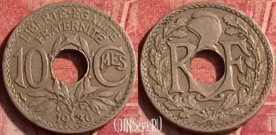 Франция 10 сантимов 1936 года, KM# 866a, 372o-061