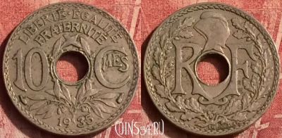 Франция 10 сантимов 1935 года, KM# 866a, 373o-007