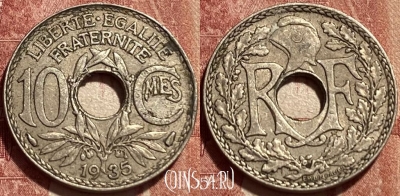 Франция 10 сантимов 1935 года, KM# 866a, 388q-140