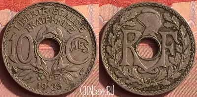 Франция 10 сантимов 1935 года, KM# 866a, 394o-134