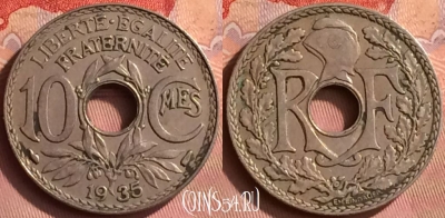 Франция 10 сантимов 1935 года, KM# 866a, 397o-092