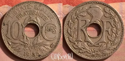 Франция 10 сантимов 1935 года, KM# 866a, 397o-104