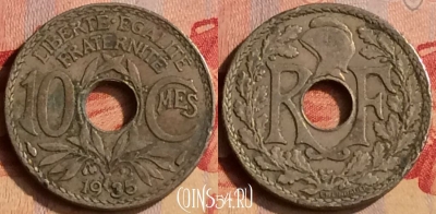 Франция 10 сантимов 1935 года, KM# 866a, 403-088