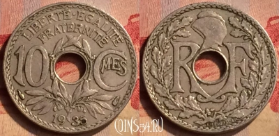 Франция 10 сантимов 1935 года, KM# 866a, 405-075