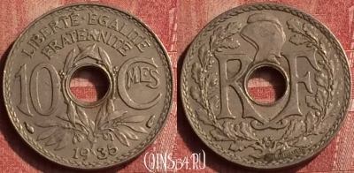 Франция 10 сантимов 1935 года, KM# 866a, 406-028