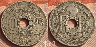 Франция 10 сантимов 1935 года, KM# 866a, 413o-023