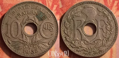 Франция 10 сантимов 1935 года, KM# 866a, 440o-059
