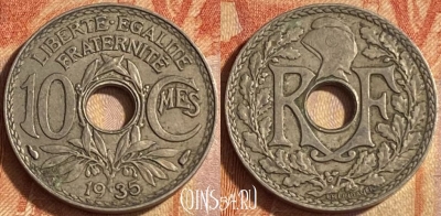 Франция 10 сантимов 1935 года, KM# 866a, 446o-118