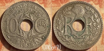 Франция 10 сантимов 1935 года, KM# 866a, 450o-104