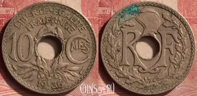 Франция 10 сантимов 1936 года, KM# 866a, 107m-048