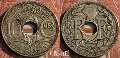 Франция 10 сантимов 1936 года, KM# 866a, 120s-039 ♛