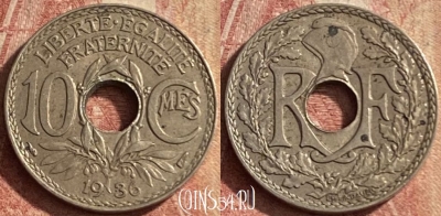 Франция 10 сантимов 1936 года, KM# 866a, 142p-093