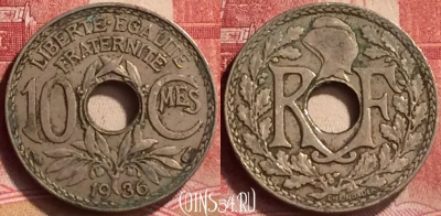 Франция 10 сантимов 1936 года, KM# 866a, 179m-094