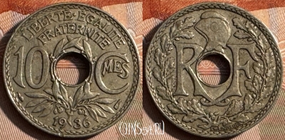 Франция 10 сантимов 1936 года, KM# 866a, 246s-068 ♛