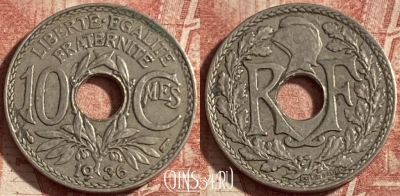 Франция 10 сантимов 1936 года, KM# 866a, 289p-141 ♛